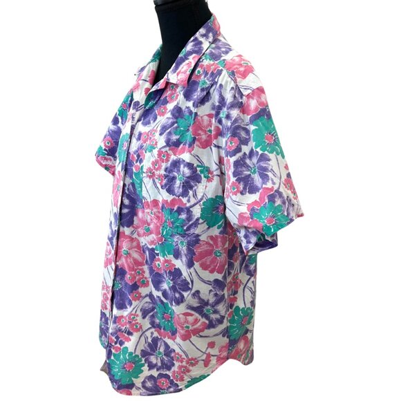 VINTAGE 90s Floral Short Sleeve Blouse - Picture 3 of 7